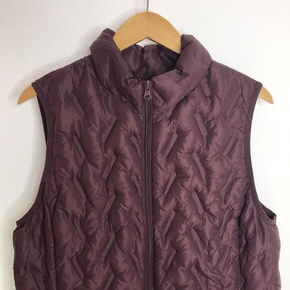 Tangerine Womens Puffer Vest Maroon Full Zip Packable Pockets Active Wear Medium - Picture 2 of 12